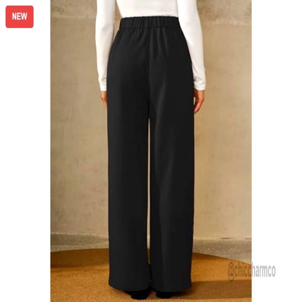 Wrinkle-Free Pleated Wide Leg Dress Pants High Waisted Business Casual - Picture 2 of 6